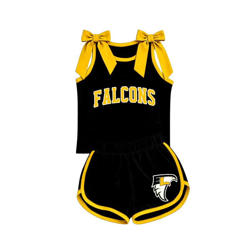 (Custom Design Preorder MOQ 5) Girls Bow Strap Falcons Tank & Shorts Sport Team Outfit