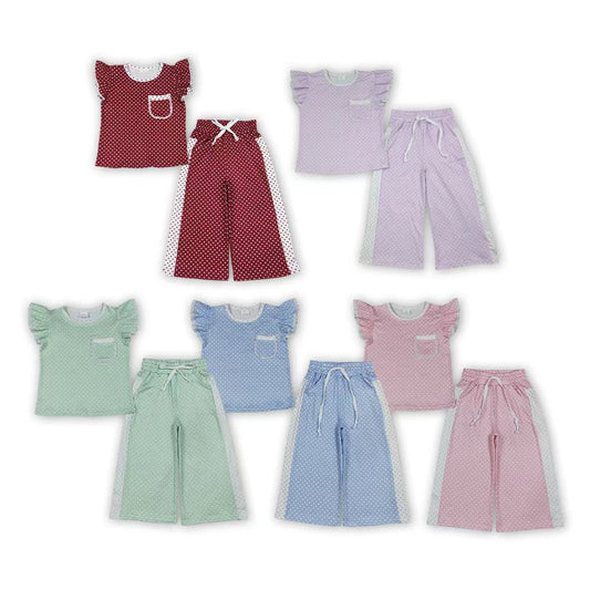 Sibling Baby Girls Ruffle Sleeve Top Wide Leg Polka Dot Outfit