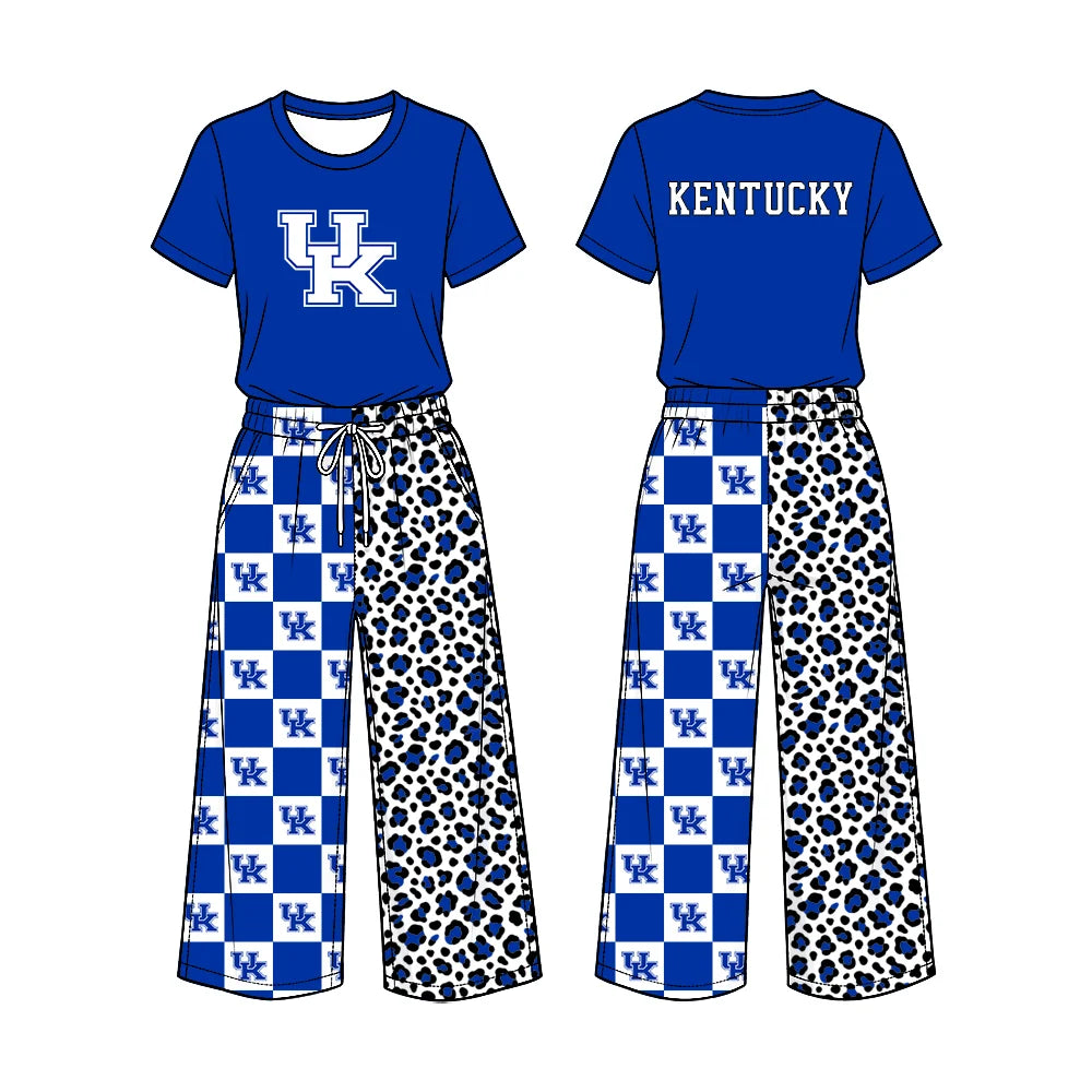 Preorder( 5 MOQ) Baby Girls Sport Team UK Short Sleeve Top Checker Leopard Pants Outfit