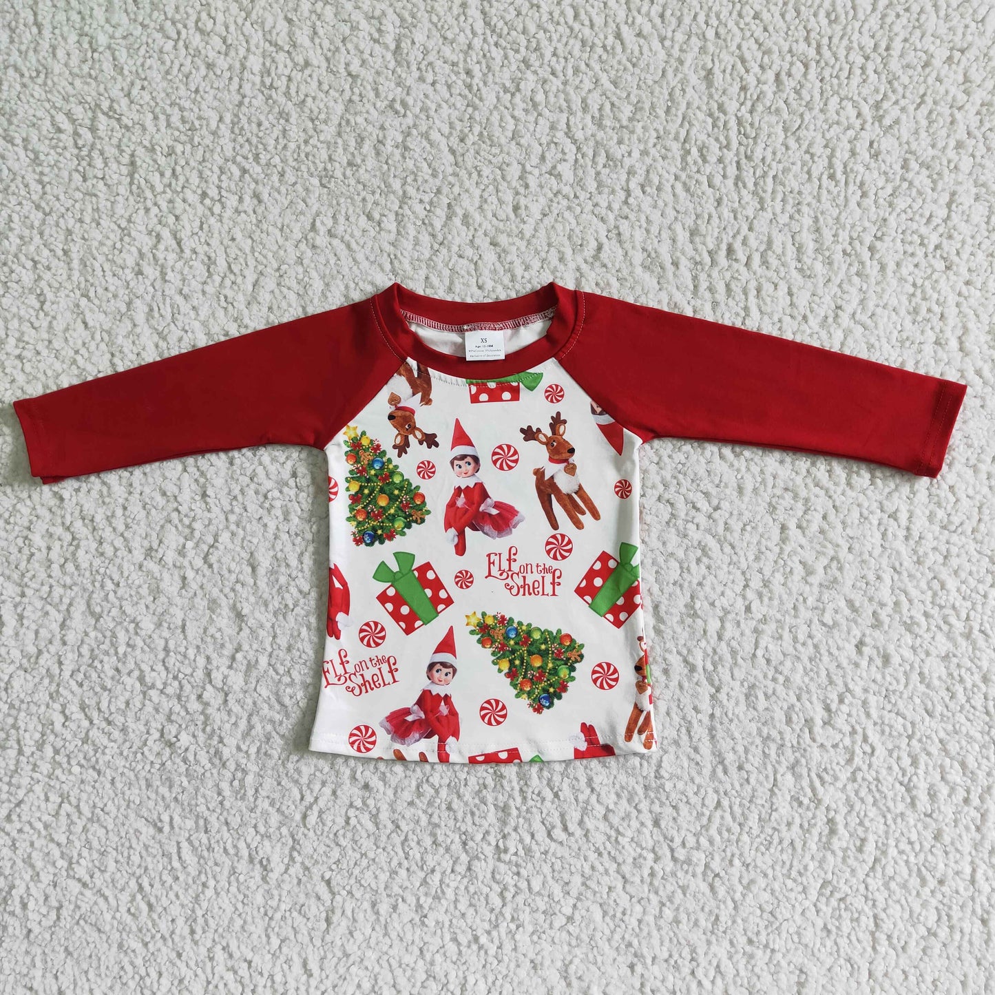 (Promotion)6 A12-21 Cartoon Shelf Boys Christmas Raglan Sleeve Tee Shirts Top