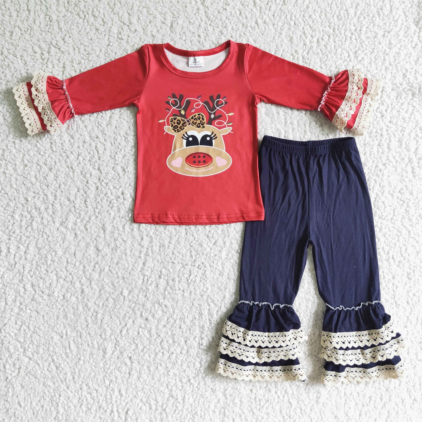 Long sleeve ruflles pants Christmas outfits 6 A14-27