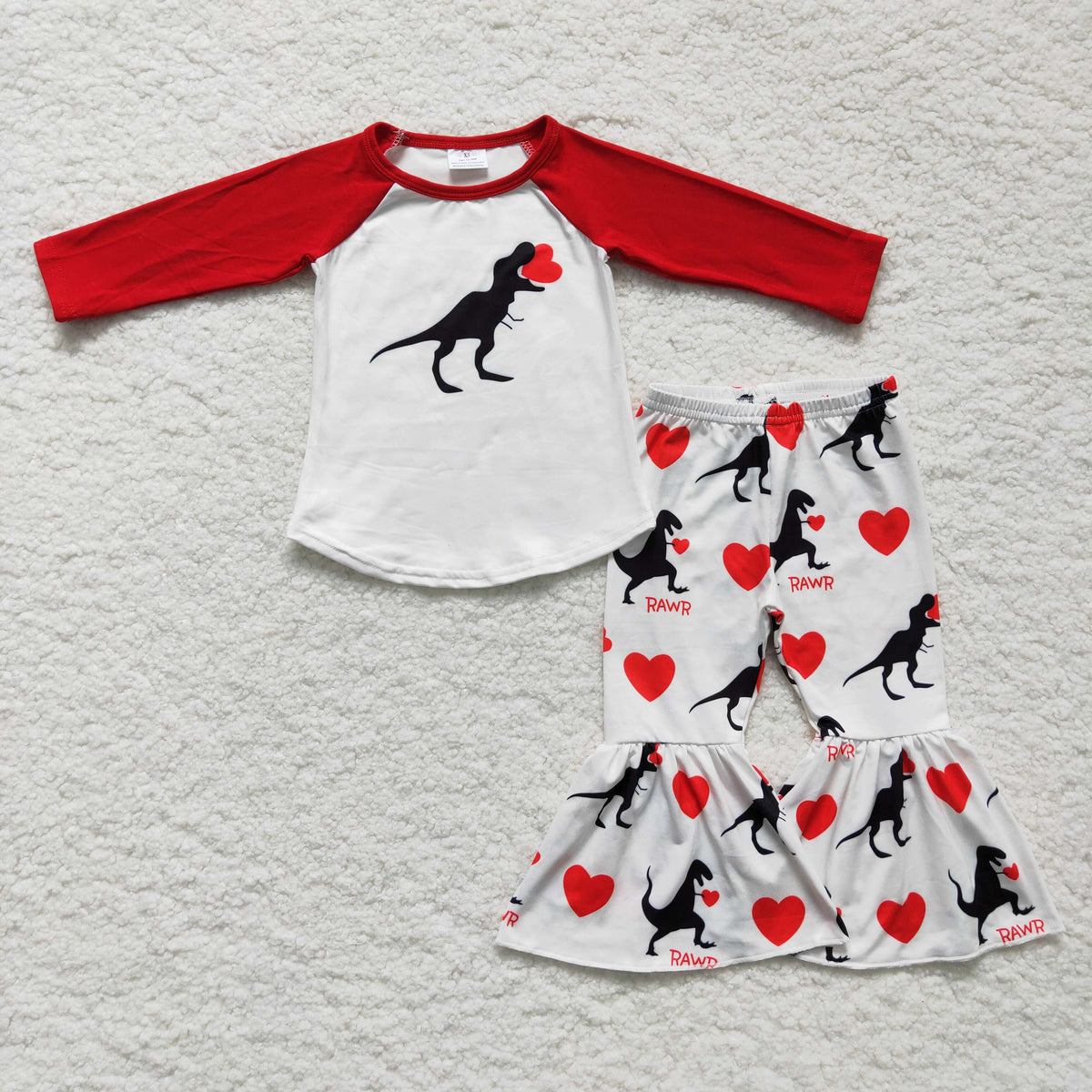 Girls long sleeve dinosaur Valentine's Day outfits 6 A16-12
