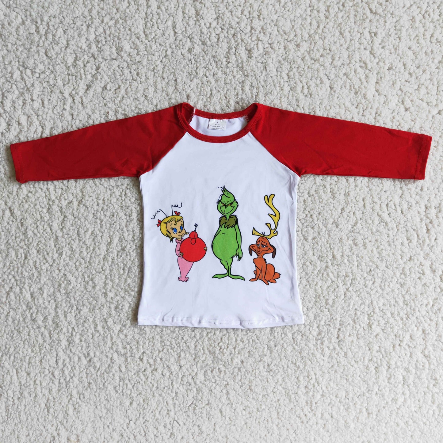 (Promotion) 6 A24-2 Green Frog Friends Print Boys Christmas Raglan Sleeve Tee Shirts Top