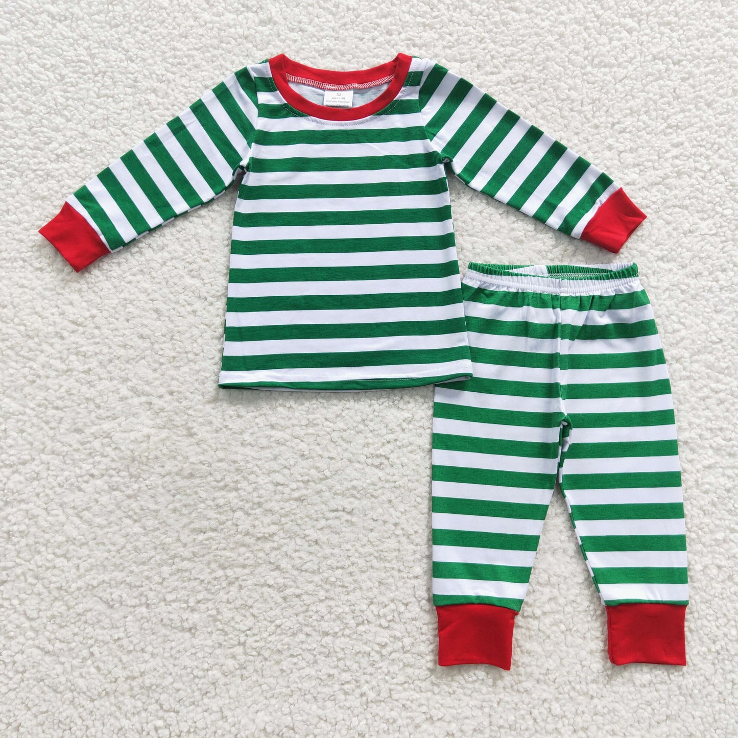 Kids long sleeved green stripes pajamas Christmas clothes set 6 A8-11
