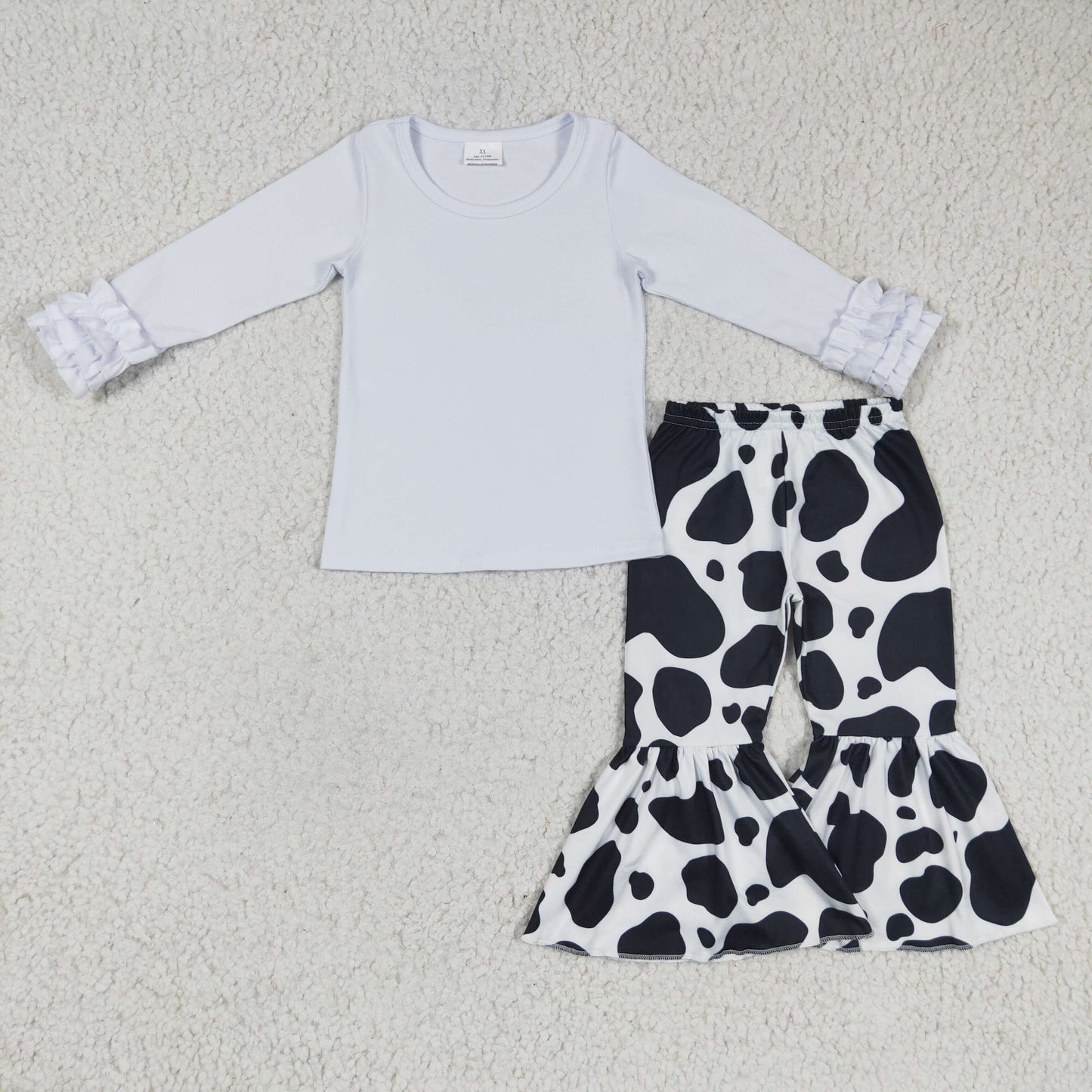 Girls white top cow print bell bottom pants outfits GLP0408