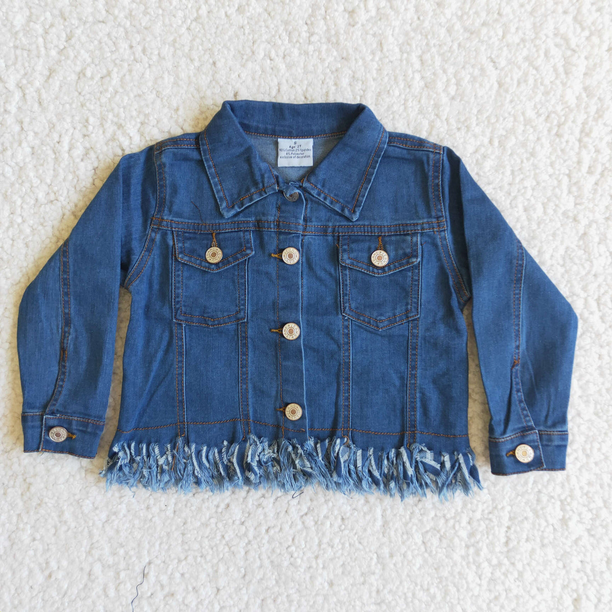 6 B1-39 Blue Denim Tassel Jacket Girls Button Up Long Sleeve Jean Coat