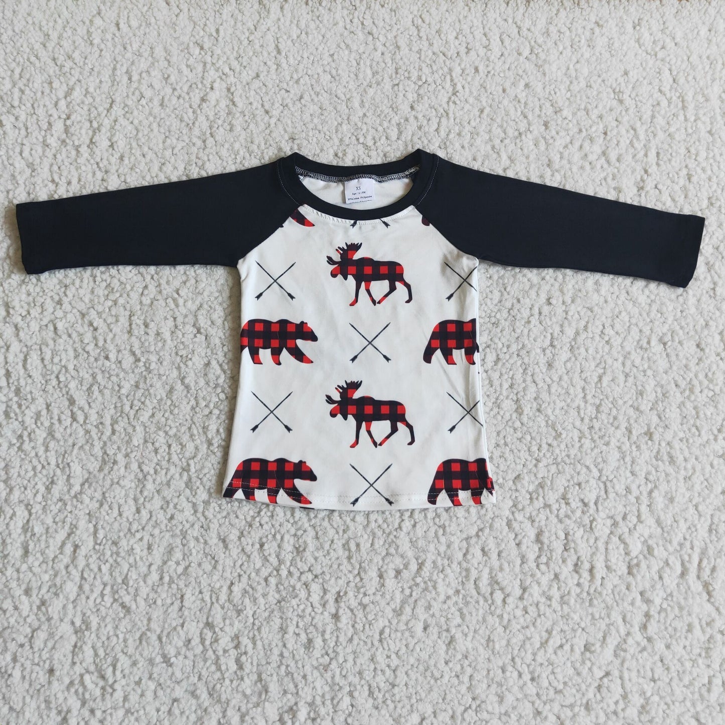 (Promotion)6 B6-32 Moose Print Boys Christmas Raglan Sleeve Tee Shirts Top