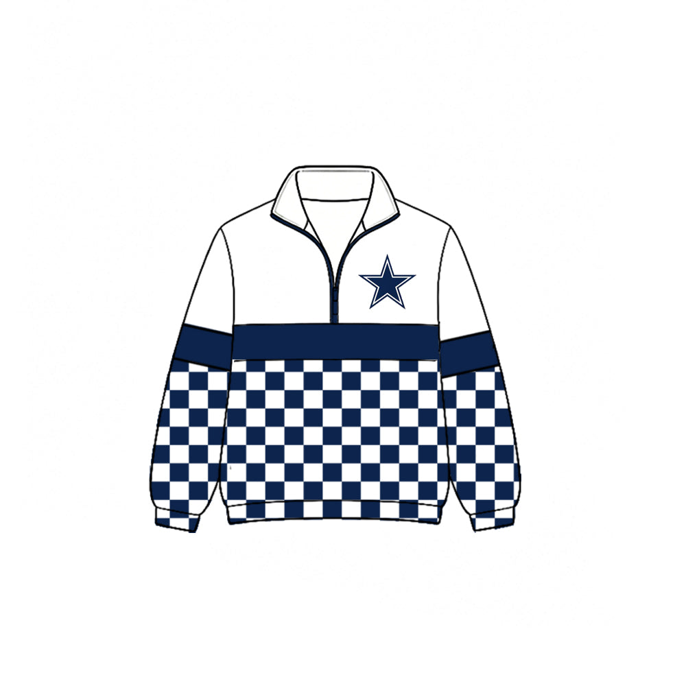 (Custom Design Preorder MOQ 5) Teams Cowboy Plaid Print Kids & Adult Long Sleeve Zipper Pullover Jacket