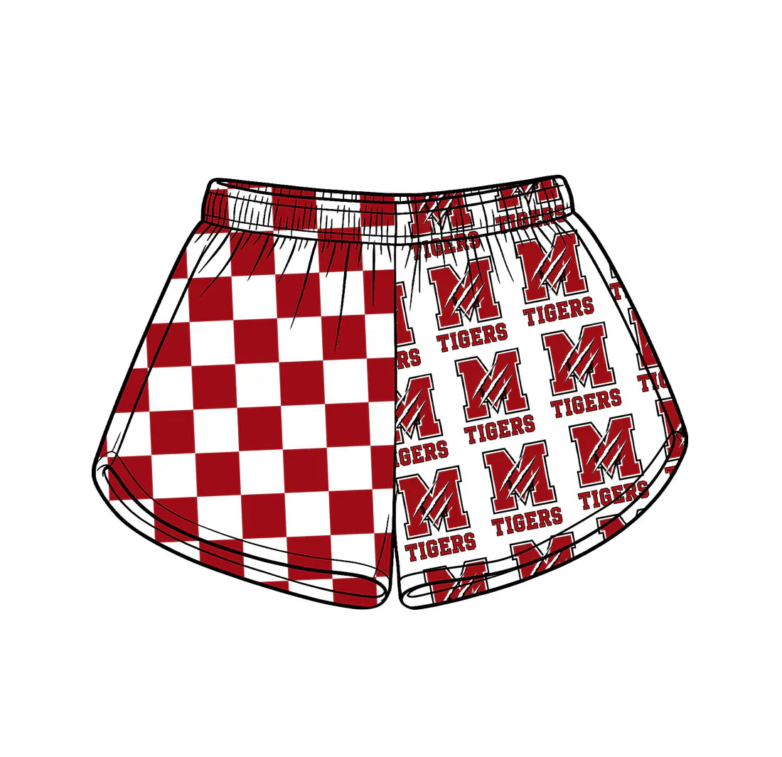 (Custom Preorder MOQ 5) Baby Girls Red Checked M Tigers Team Shorts Bottom