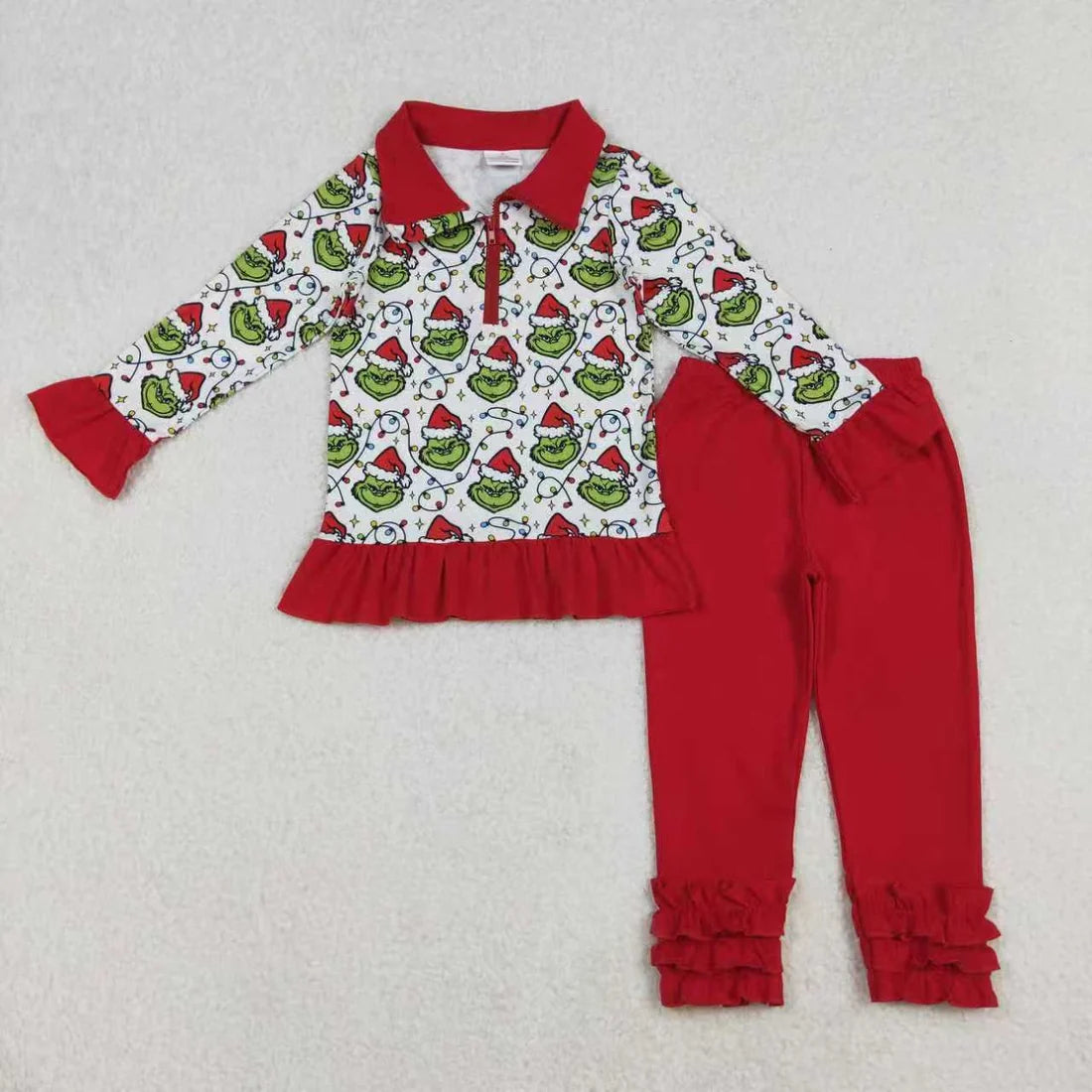 Sibling Baby Boys Green Faces Lights Christmas Pajamas Sets Zipper Footie Rompers Blankets