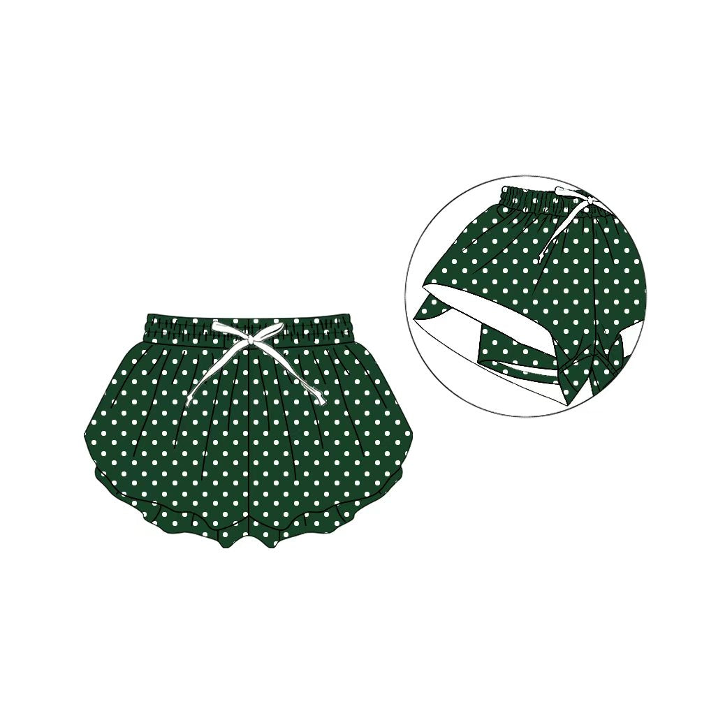 (Custom Design Preorder MOQ 5) Teams Dark Green Polka’d Dots Print Girls & Woman Bottom Flutter Yoga Shorts