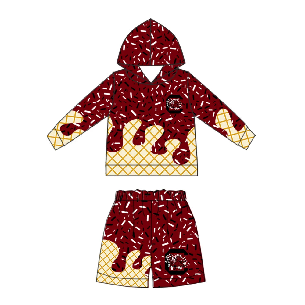 (Custom Design Preorder MOQ 5) Baby Boys Sprinkles Gamecocks Hoodie Short Team Clothes Sets