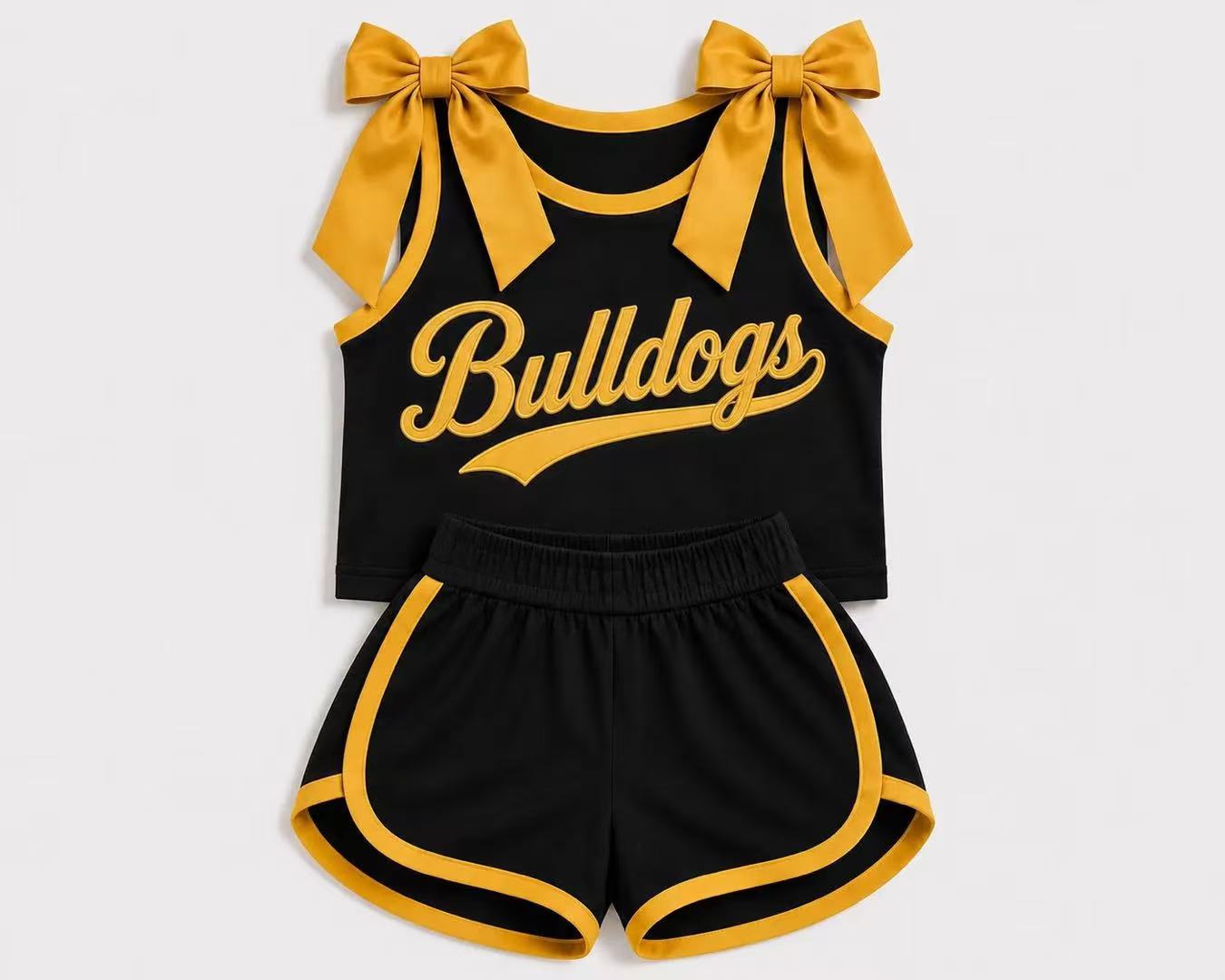 (Custom Design Preorder MOQ 5) Girls Bow Strap Bulldogs Tank & Shorts Sport Team Outfit