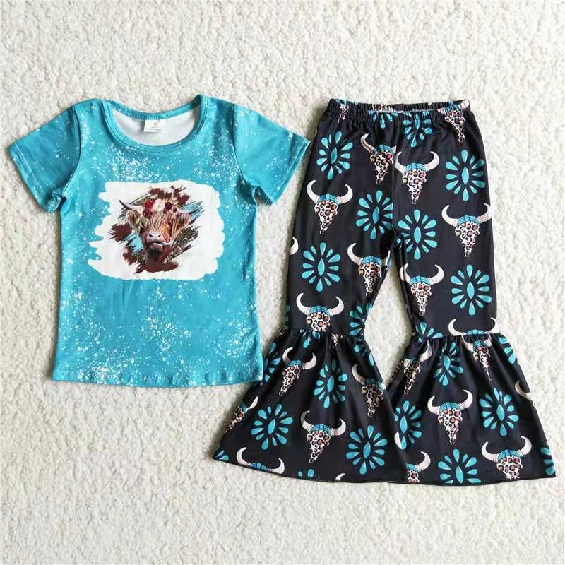 (Promotion)Short sleeve bell bottom pants outfits D8-28