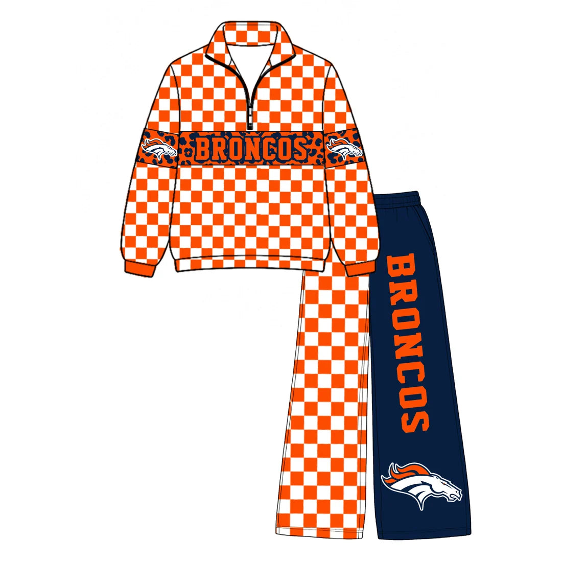 Preorder( 5 MOQ) Baby Girls Sport Team Broncos Orange Pullover Top Pants Outfit