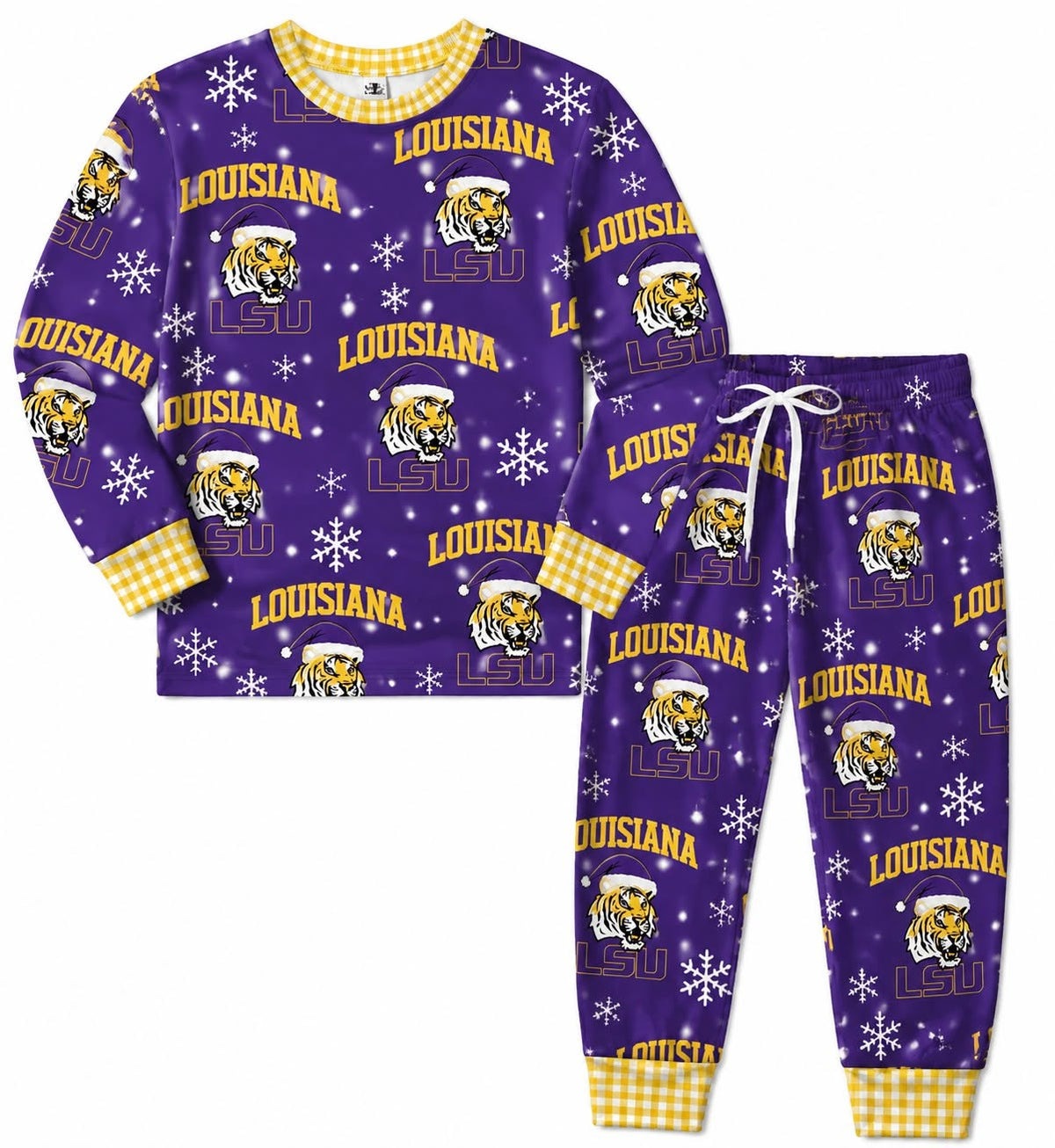 (Custom Design Preorder MOQ 5) Teams Louisiana Print Kids Christmas Pajamas Clothes Set