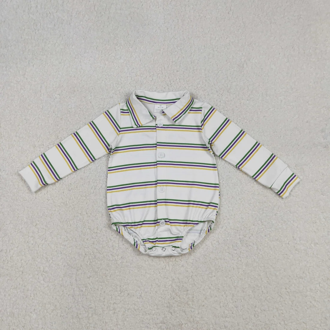 Baby Boys Long Sleeve Mardigras Stripe Button Rompers Regular price