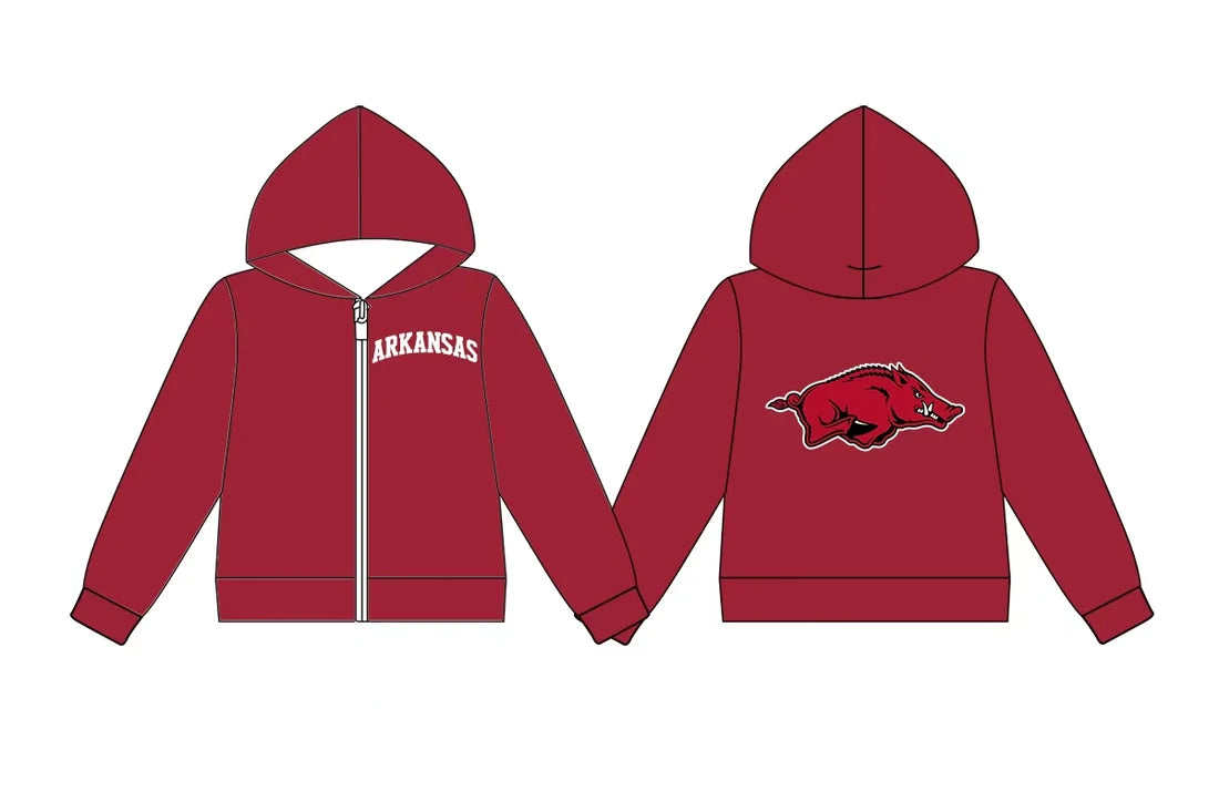(Custom Design Preorder MOQ 5) Baby Boys Long Sleeve Arkansas Team Zip Hoodie Jackets Top