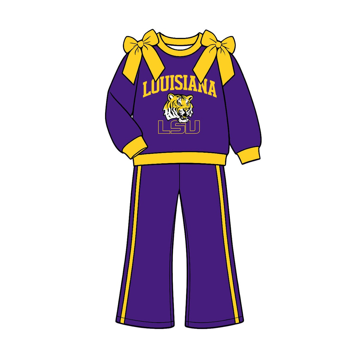 (Custom Design Preorder MOQ 5) Teams LOUISIANA Bows Top Pockets Pants Girls Clothes Set