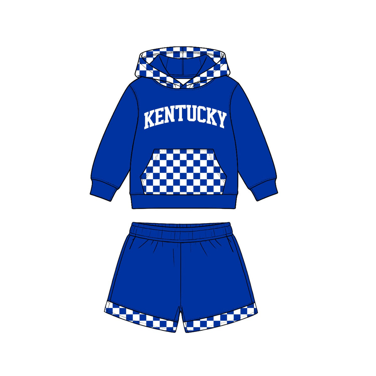 (Custom Design Preorder MOQ 5) Teams KENTUCKY Hoodie Top Pockets Shorts Kids Clothes Set
