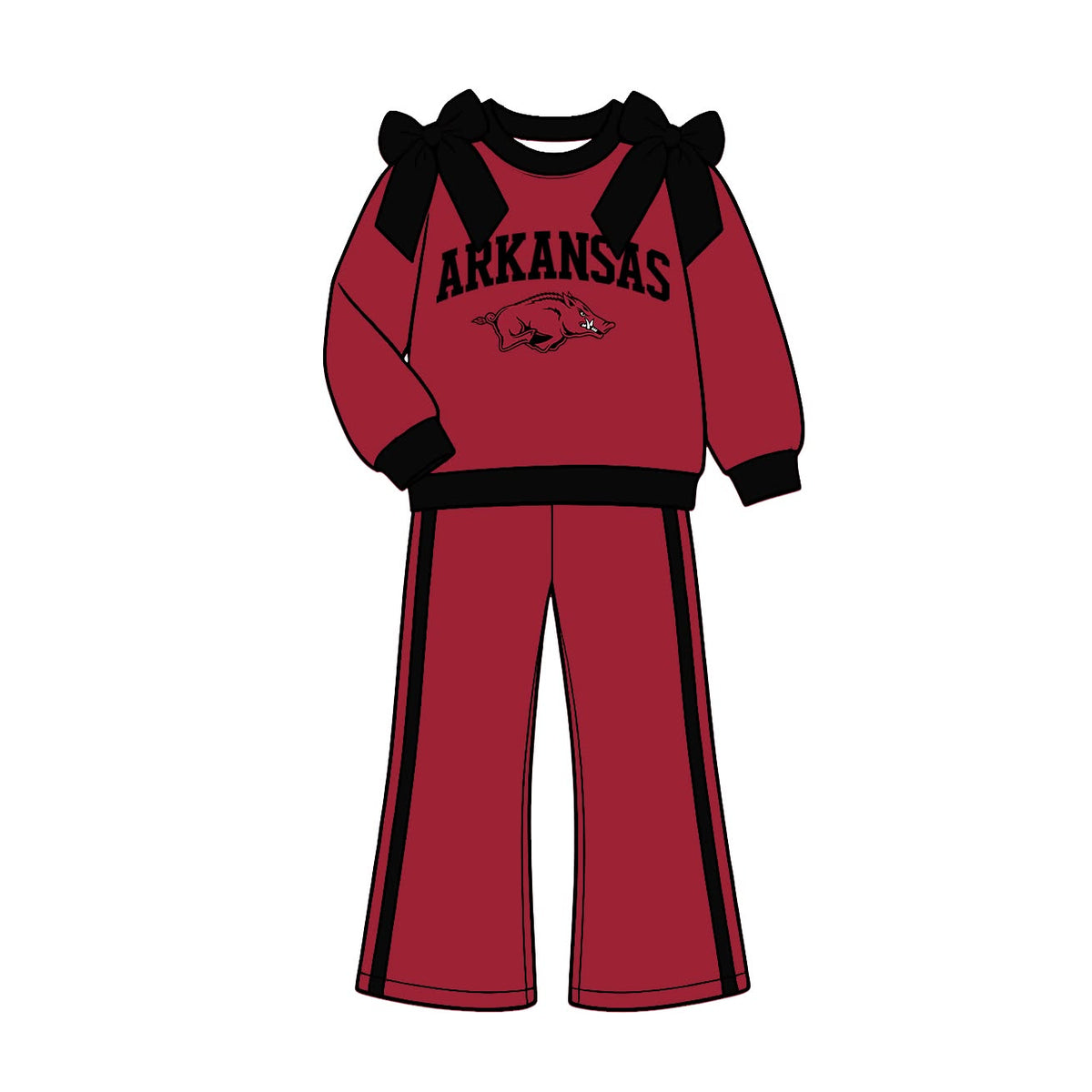 (Custom Design Preorder MOQ 5) Teams ARKANSAS Bows Top Pockets Pants Girls Clothes Set