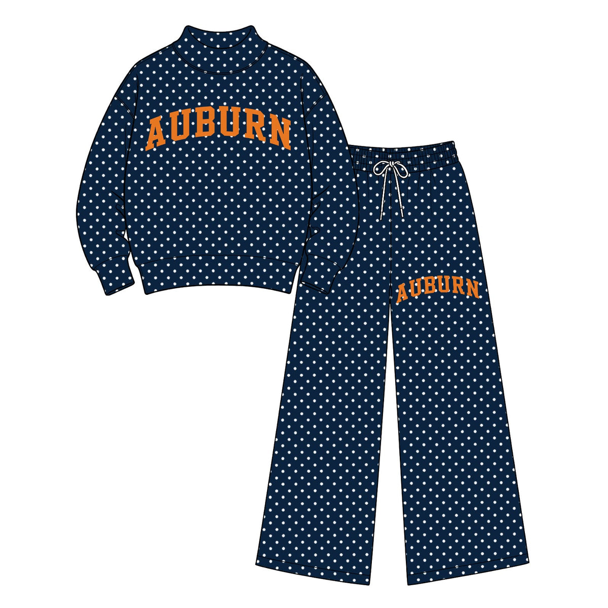 (Custom Design Preorder MOQ 5 Each)Teams Dots Print Long Sleeve Mock Neck Top Pockets Pants Girls Clothes Set Sisters Wear