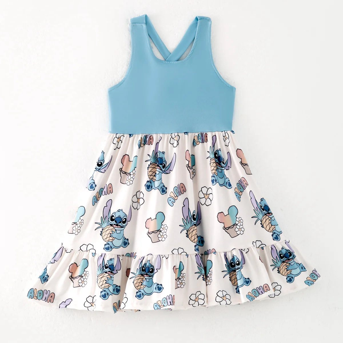 (Custom Design Preorder MOQ 5) Cartoon Stitc* Girls Strap Dress