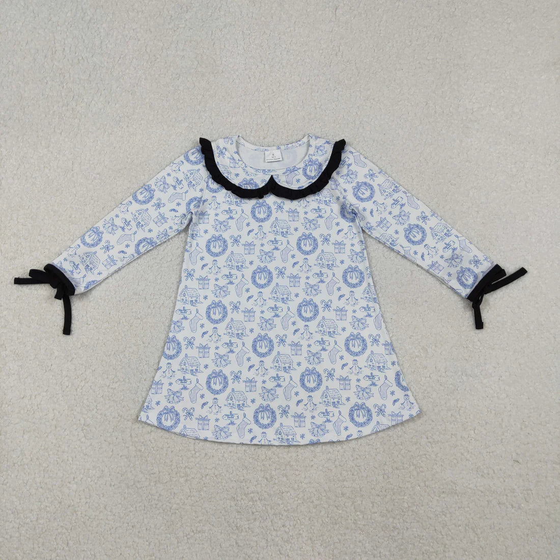 Sibling Baby Girls Long Ruffle Sleeve Snowmen Deer Christmas Knee Length Dresses