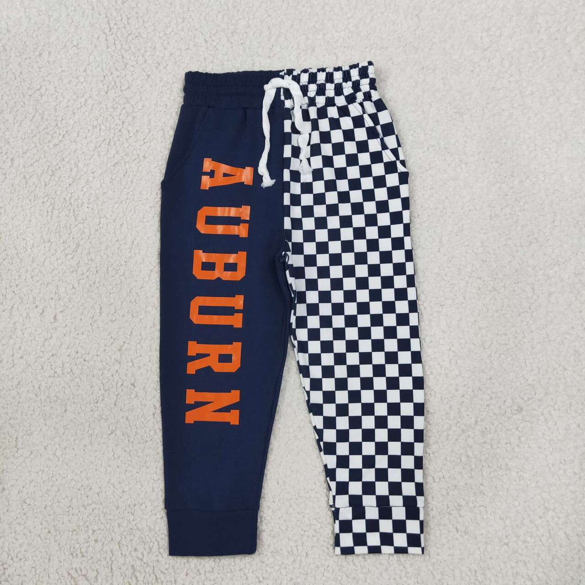 P1057 Teams Auburn Vinyl & Checkered Print Kids Bottom Joggers Split Pants