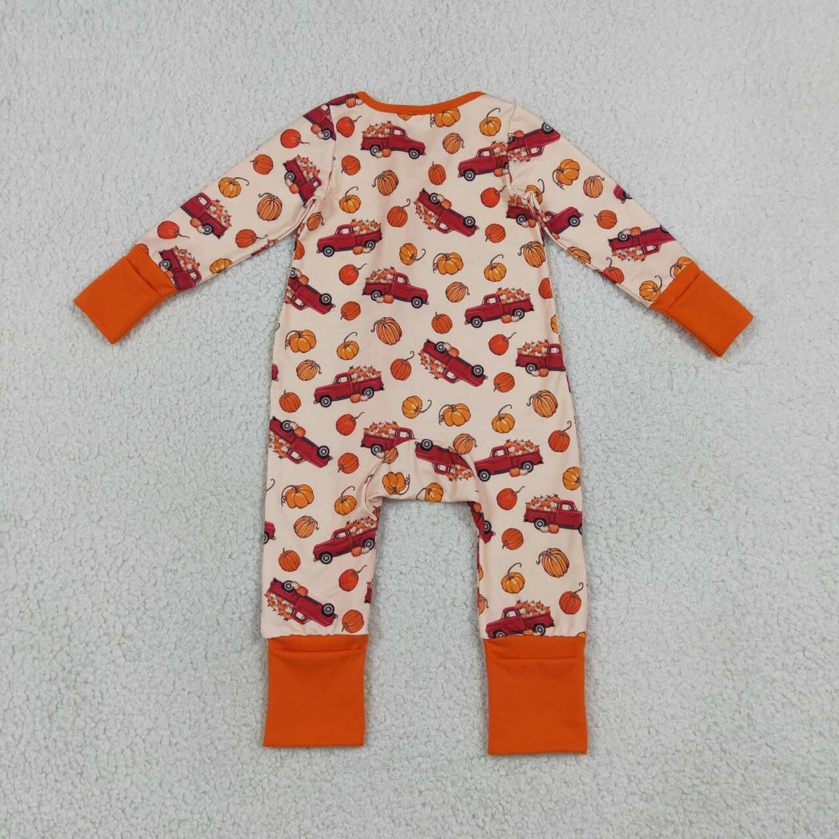 Baby Boys Pumpkin Truck Long Sleeve Zipper Romper