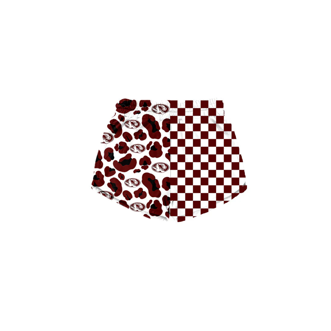 (Custom Preorder MOQ 5) Baby Girls Maroon Checked Leopard Silsbee Tigers Team Shorts Bottom
