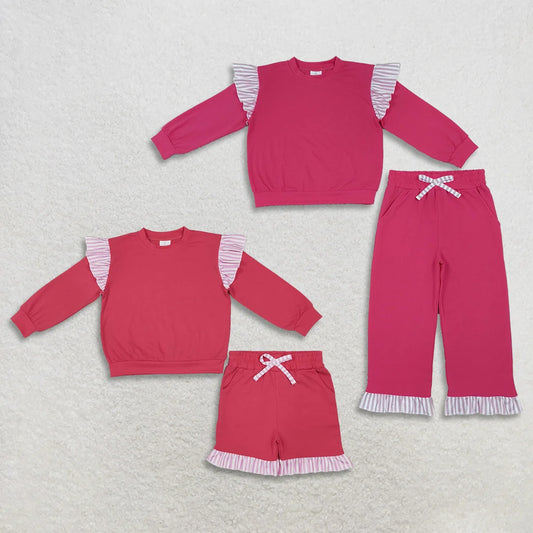 Sibling Kids Girls Hot Pink Long Sleeve Top with Pants and Shorts Outfit