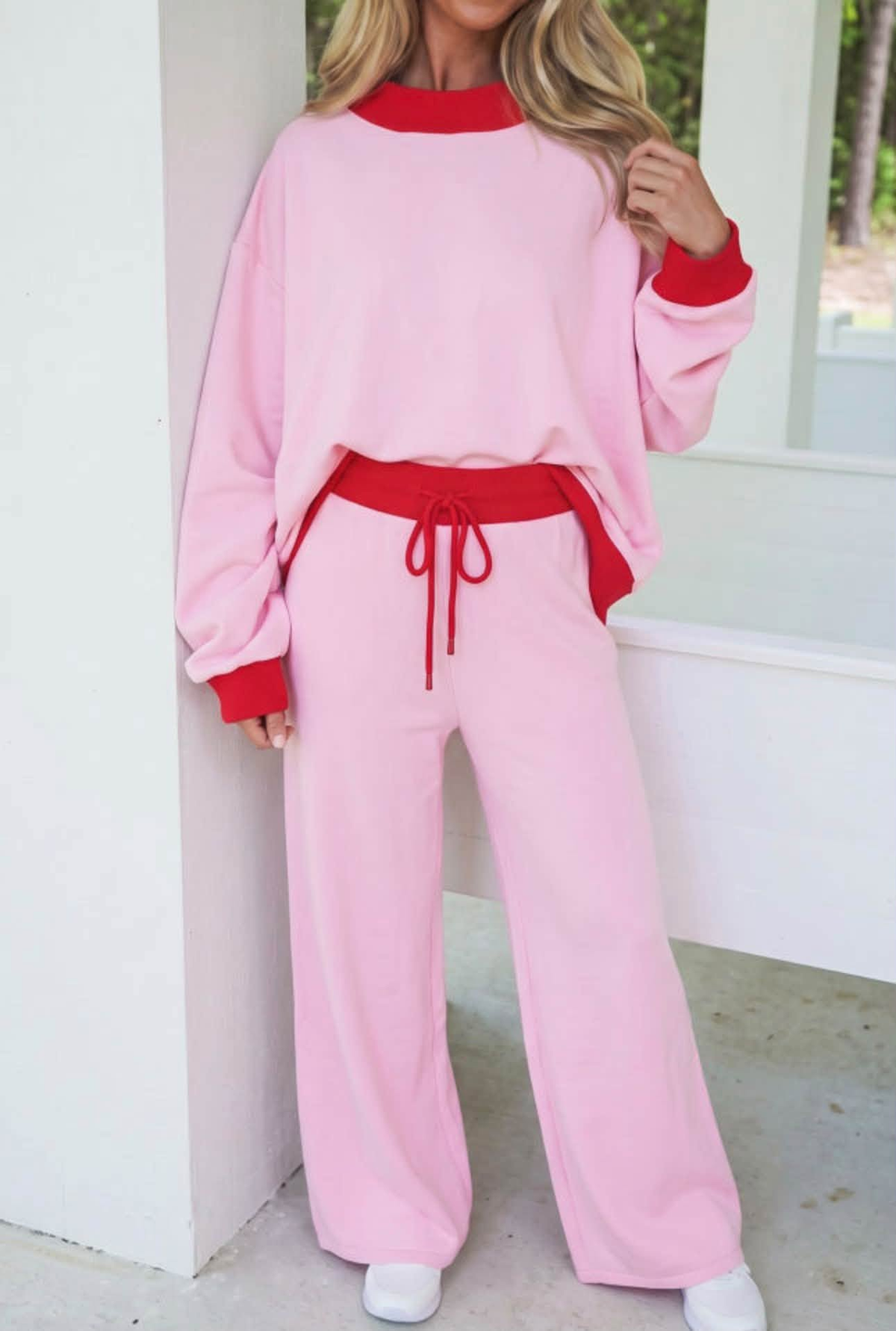 Preorder (5 MOQ) Pink Long Sleeve Top Logo Pants Girls & Woman Clothes Set