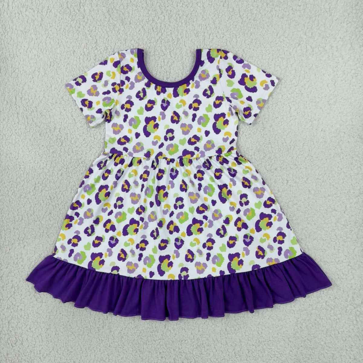 Purple Leopard Print Girls Mardi Gras Knee Length Dress