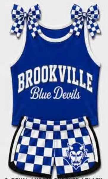(Custom Design Preorder MOQ 5) Girls Brookvilie Bow Strap Tank & Shorts Sport Team Outfit