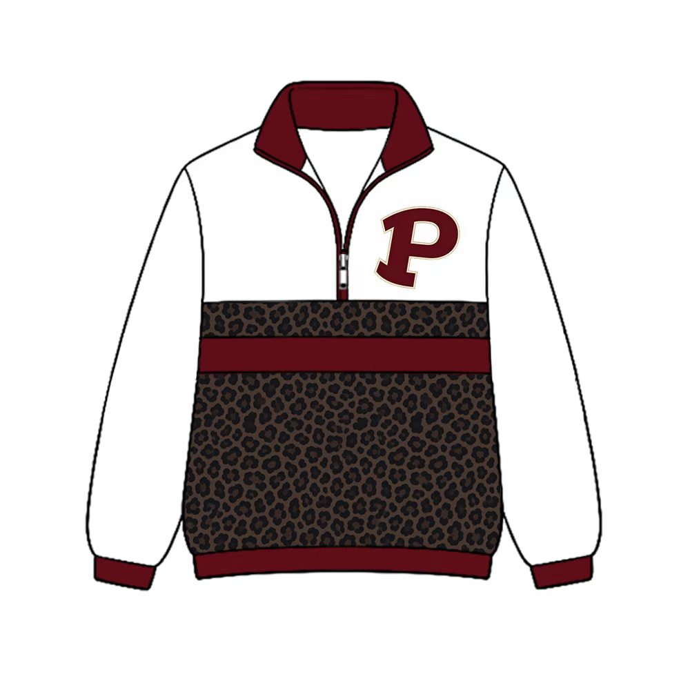 (Custom Design Preorder MOQ 5) Prescott Leopard Print Girls & Women Sports Team Long Sleeve Zipper Pullover Top