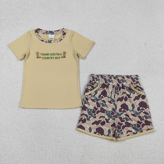 Embroidery Country Boy Boots Top Camo Pockets Shorts Outfit