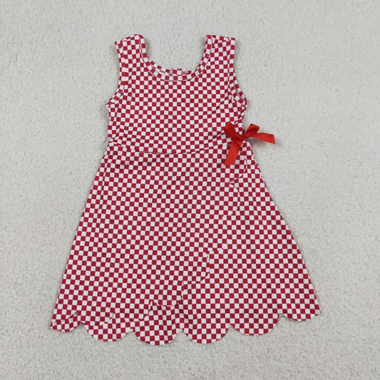 Baby Girls Red Checked Yoga Active Shorts Scallop Knee Length Dresses