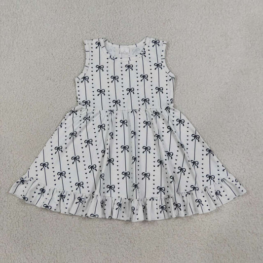 GSD4153 Black Bows Girls Sleeveless Ruffle Knee Length Dresses