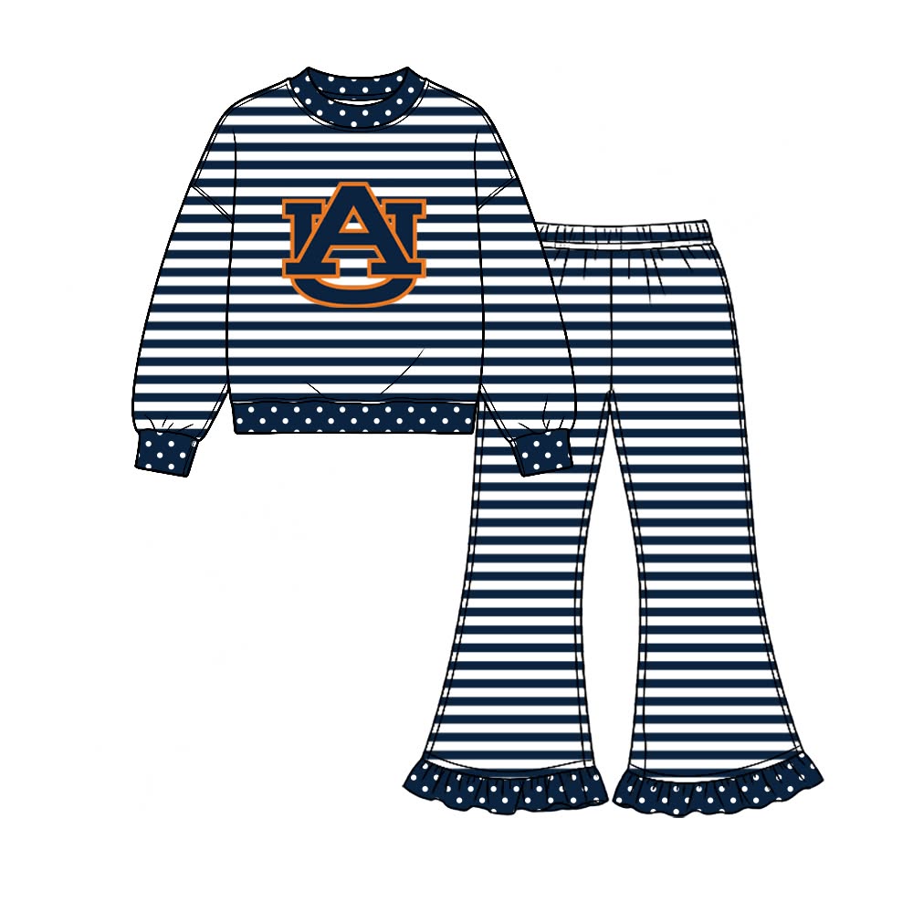 Preorder( 5 MOQ) BabyBoys Sport Team Auburn Striped Long Sleeve Top Bell Bottom Pants Outfit