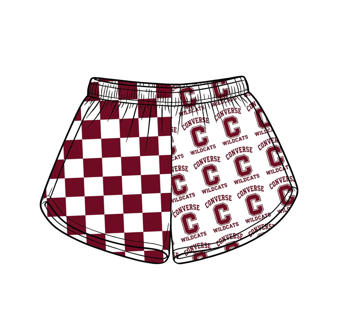 (Custom Preorder MOQ 5) Baby Girls Red Checked Wildcats C Team Shorts Bottom