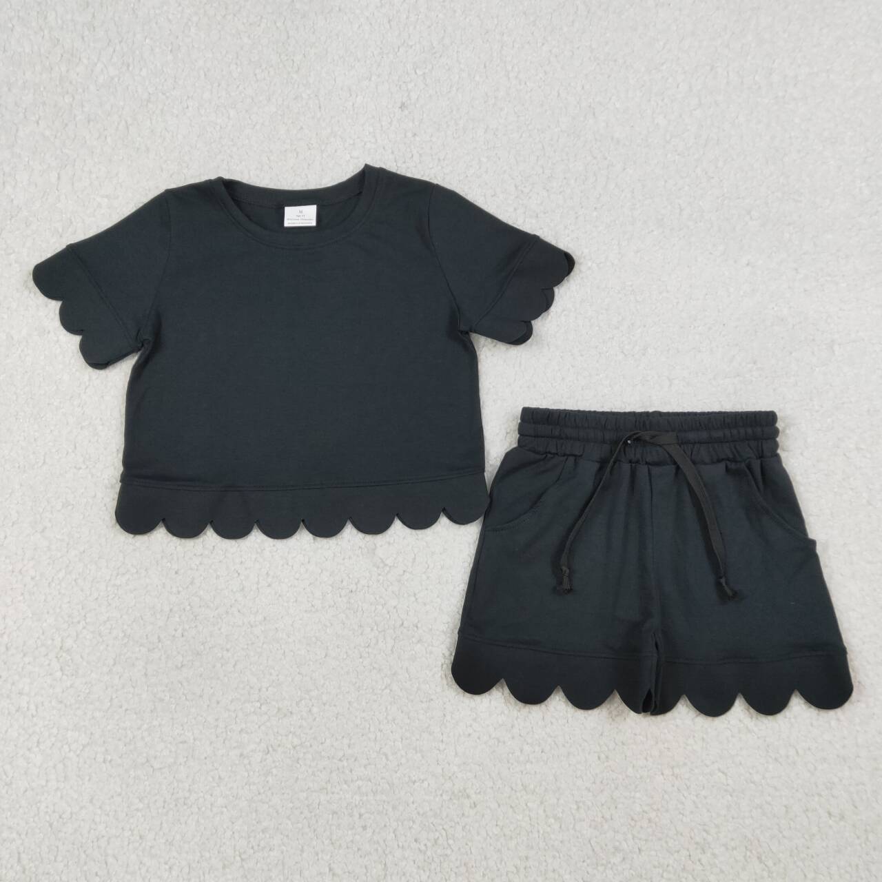 GSSO3172 Baby Girls Black Solid Color Cotton Summer Scalloped Sets