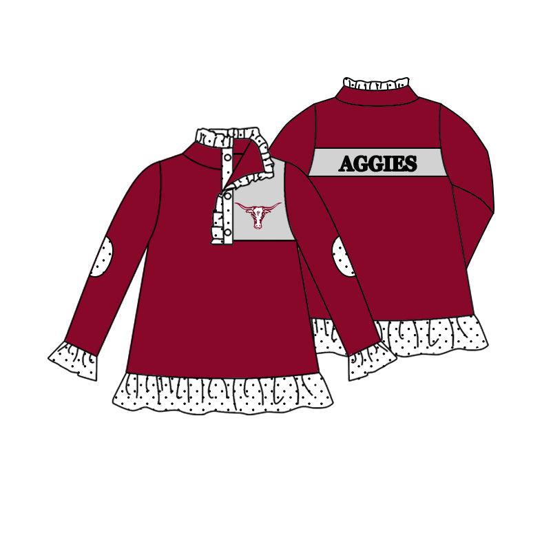 (Custom Design Preorder MOQ 5) Teams Aggies Wine Girls Buttons Pullover Top
