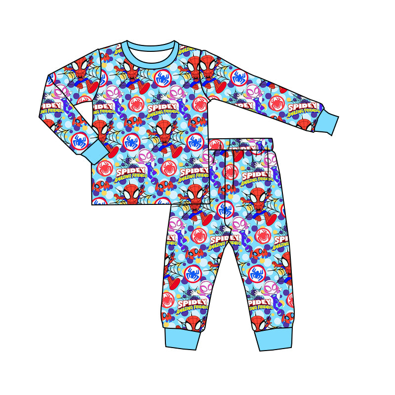 (Custom Design Preorder MOQ 5) Cartoon Spider Hero Print Pants Baby Boys Outfits