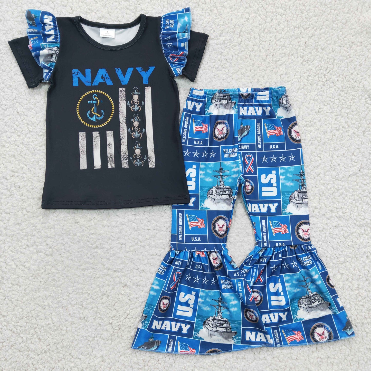 Short sleeve bell bottom pants outfits A1-17
