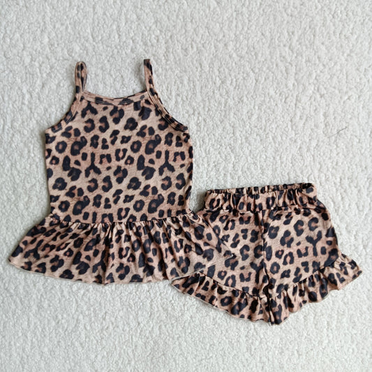(Promotion)Leopard sleeveless ruffles shorts summer outfits A10-12