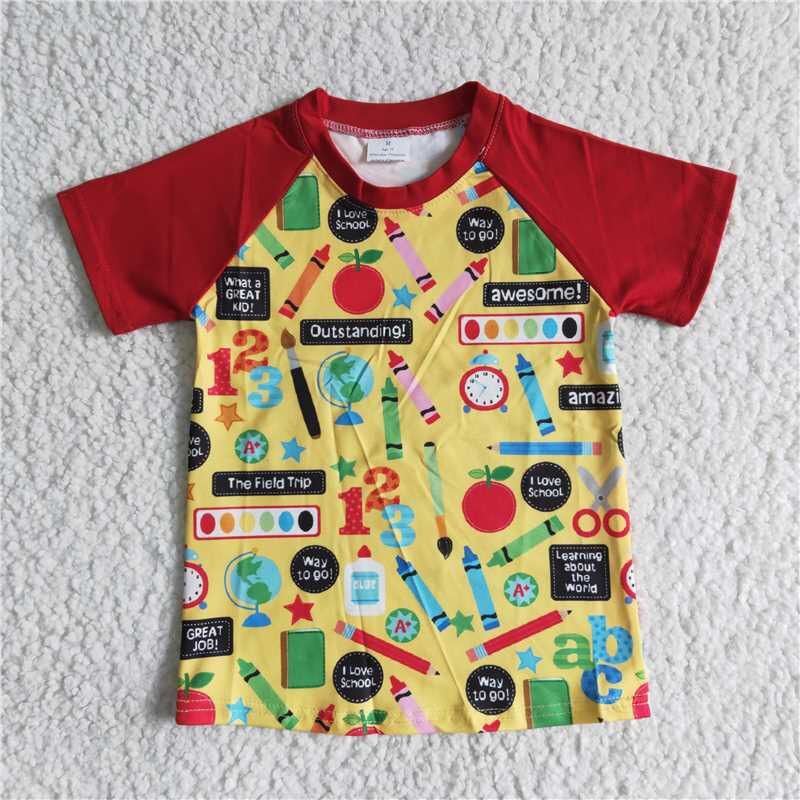 A12-17-1 Pen Apple Boys Short Sleeve Back to School Tee Shirts Top