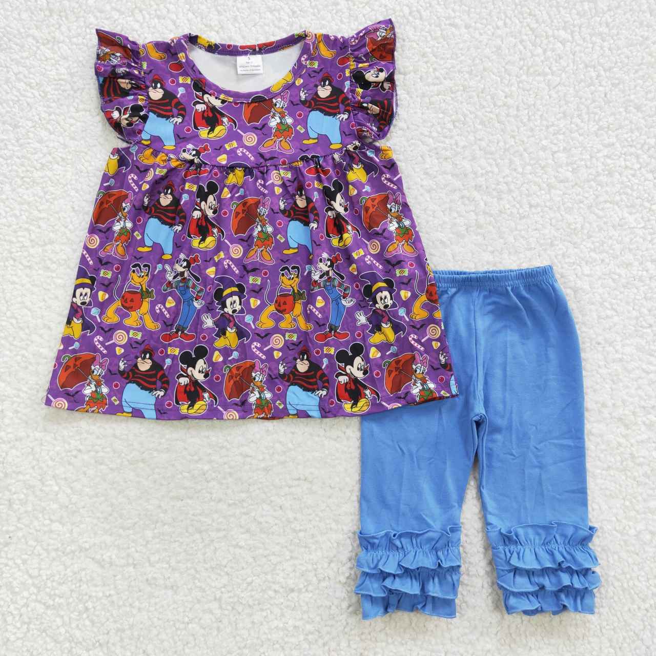 A16-9-1 Cartoon Mouse Print Girls Halloween Clothes Set