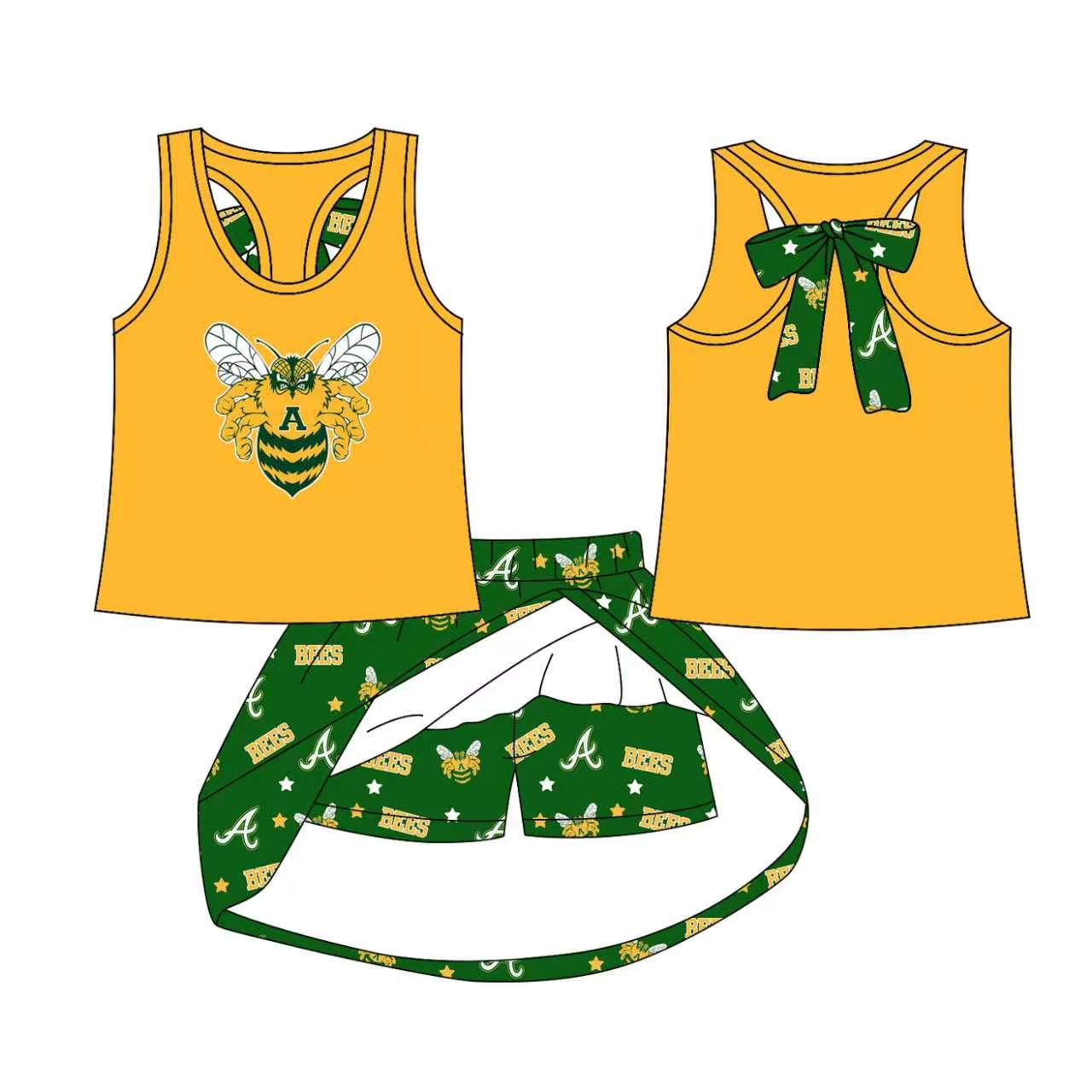 (Custom Design Preorder MOQ 5) Teams Academy Bee Yellow Tank Top Skort Girls Summer Yoga Clothes Set
