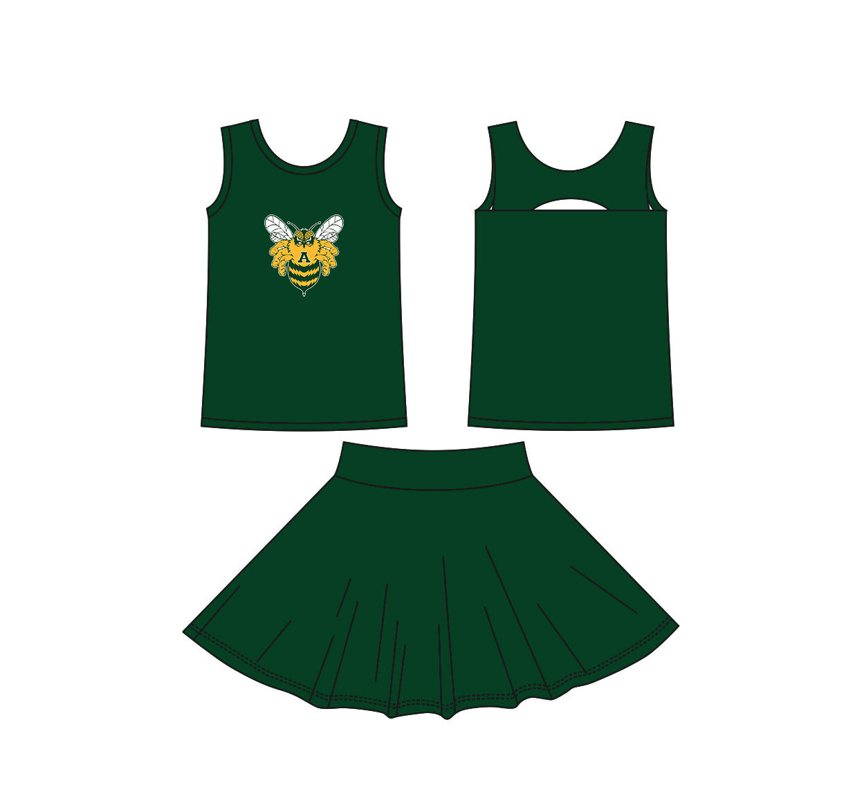 (Custom Design Preorder MOQ 5) Teams Academy Bees Green Tank Top Skort Girls Summer Yoga Clothes Set